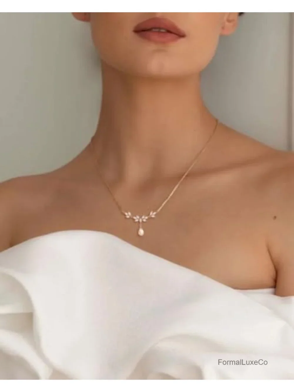 Dainty Pearl Pendant Necklace with Cubic Zirconia, 14K Gold-Plated